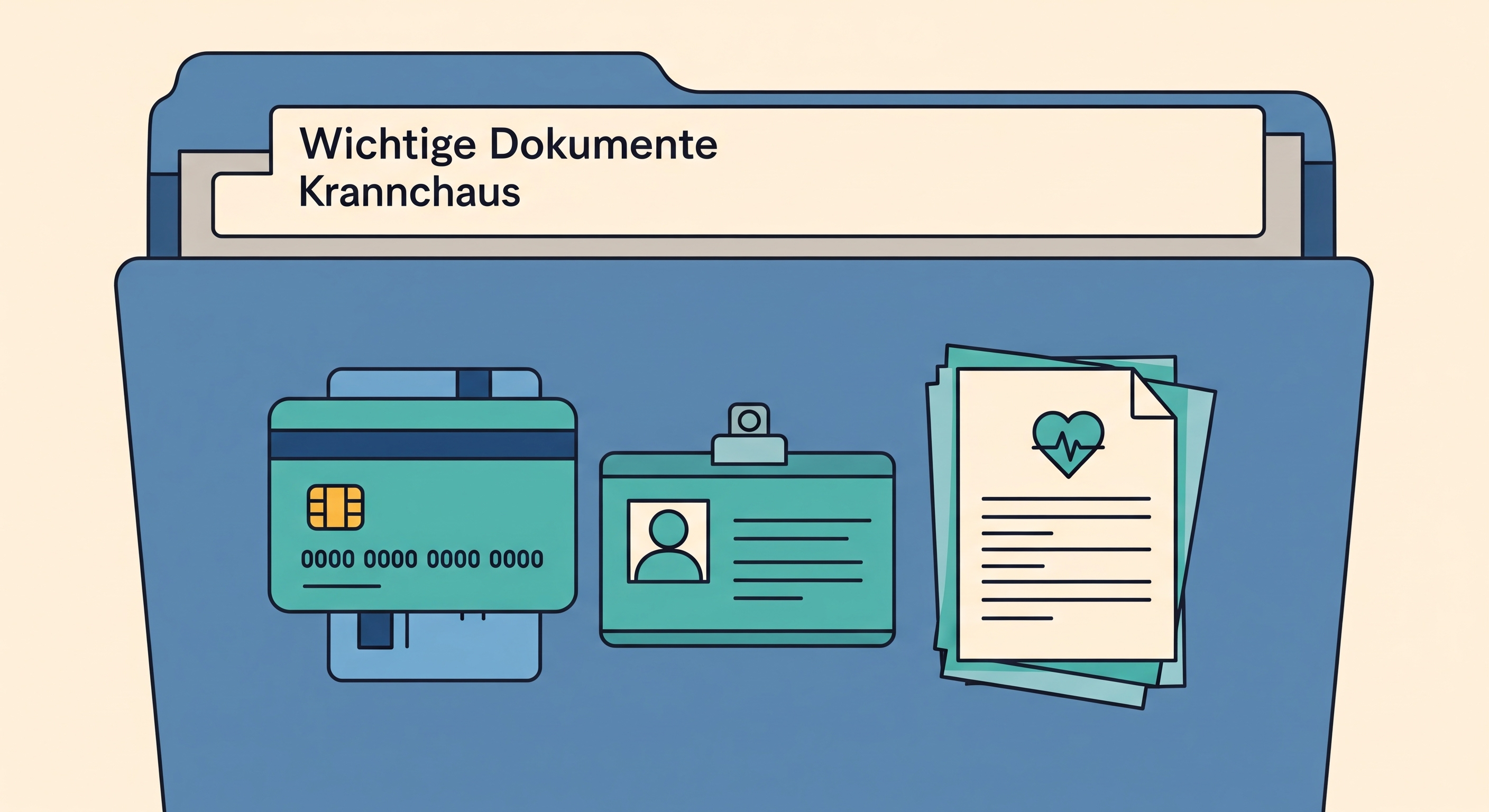 Checkliste der wichtigen Dokumente für das Krankenhaus, die man für die Aufnahme benötigt.